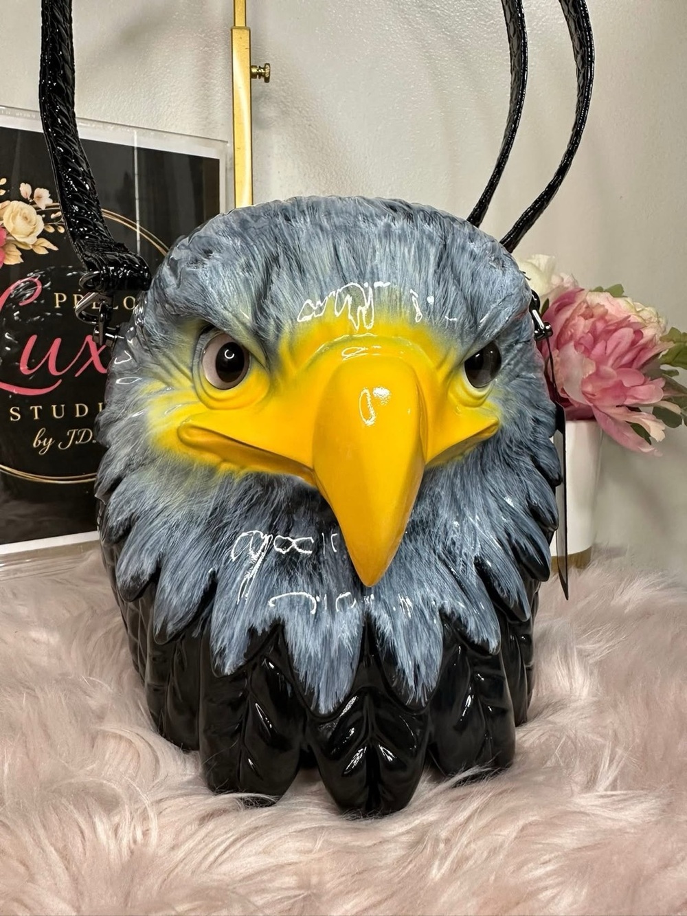 Eagle Head Bird Carrier Bag - Yellow Beak, Gray & Black Feathers